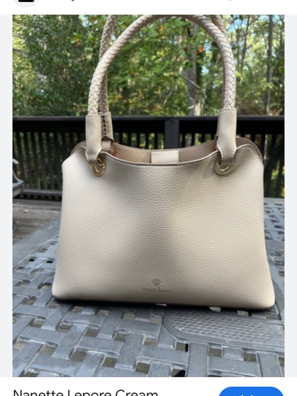 Nanette Lepore Cream Leather Satchel Handbag With Gold Accents